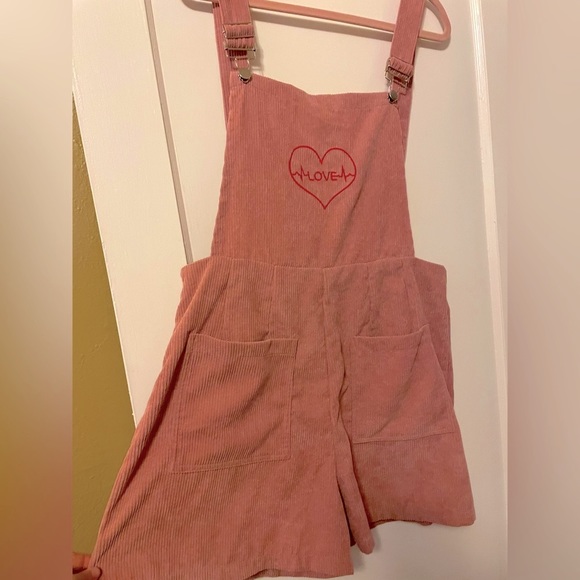 NWOT 1XL Pink LOVE Embroidered Corduroy Shortalls Overalls / Jumper 1X / 14 💗 - Picture 6 of 6